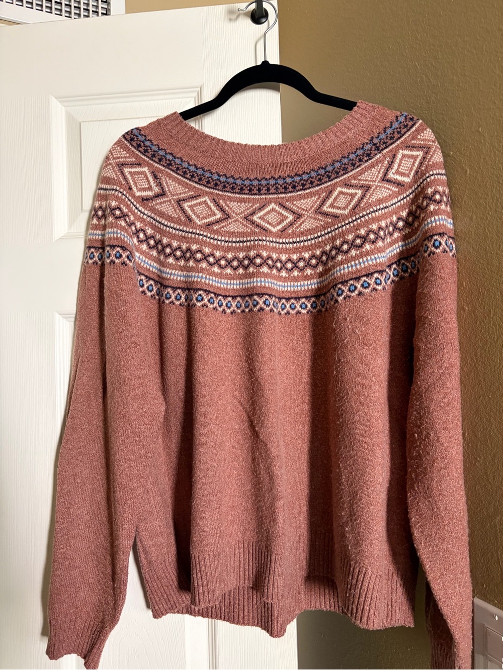 Dusty Rose Fair Isle Scoop-Neck Sweater